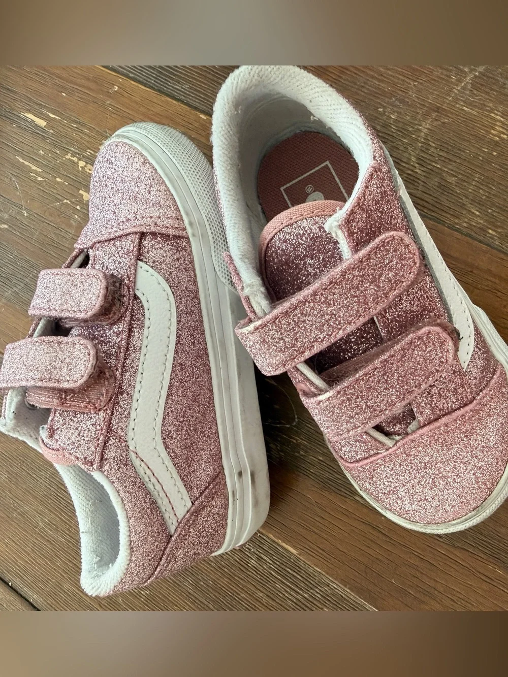 Vans Kids Glitter Velcro Sneakers - Rose Pink & White
